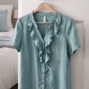 Soft Ruffle Front Button-Down Blouse – Size Large – NWOT